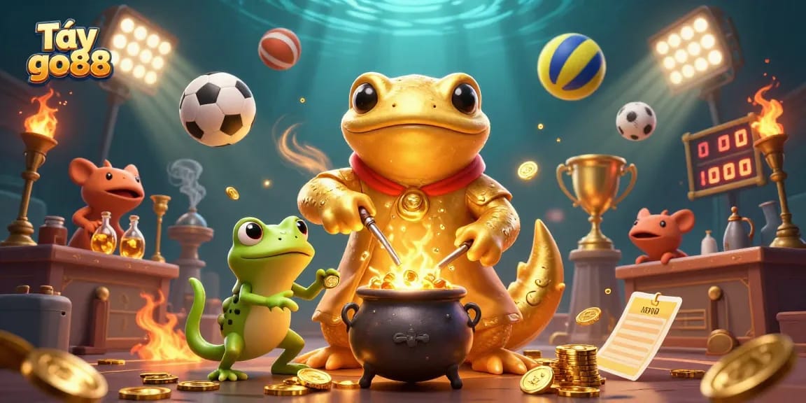 Experience Tải go88 with a magical gaming scene featuring a salamander and frog alchemist in a modern casino setting.