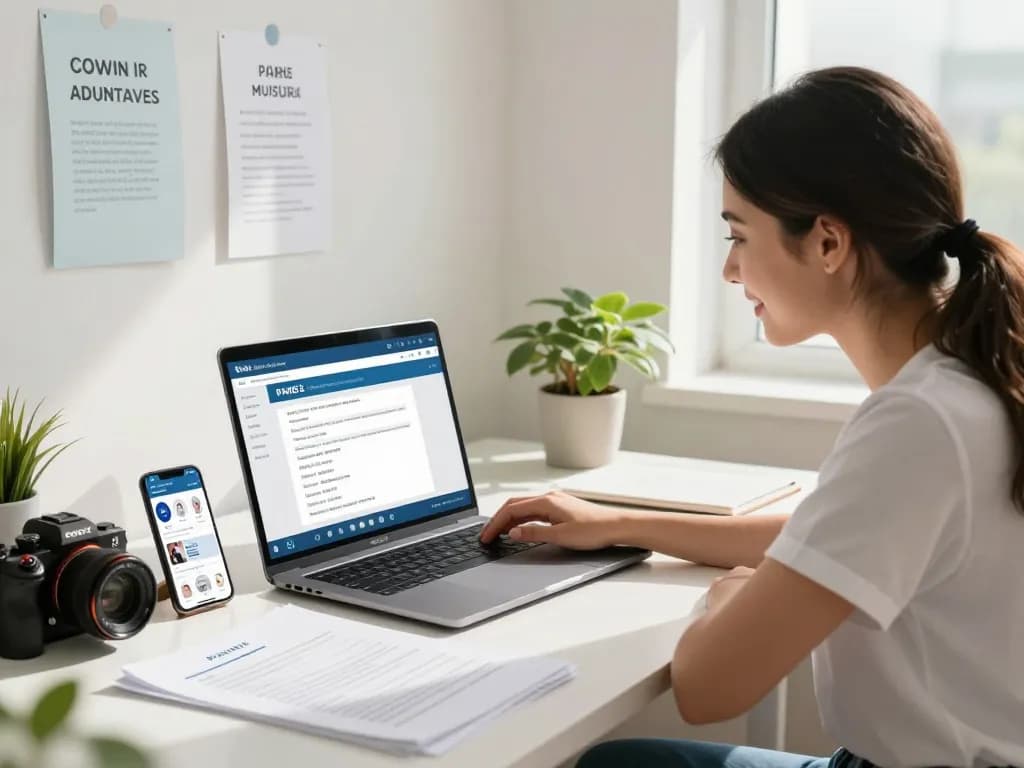 Female student applying for PNAS2 nursing admission with laptop and essential documents.