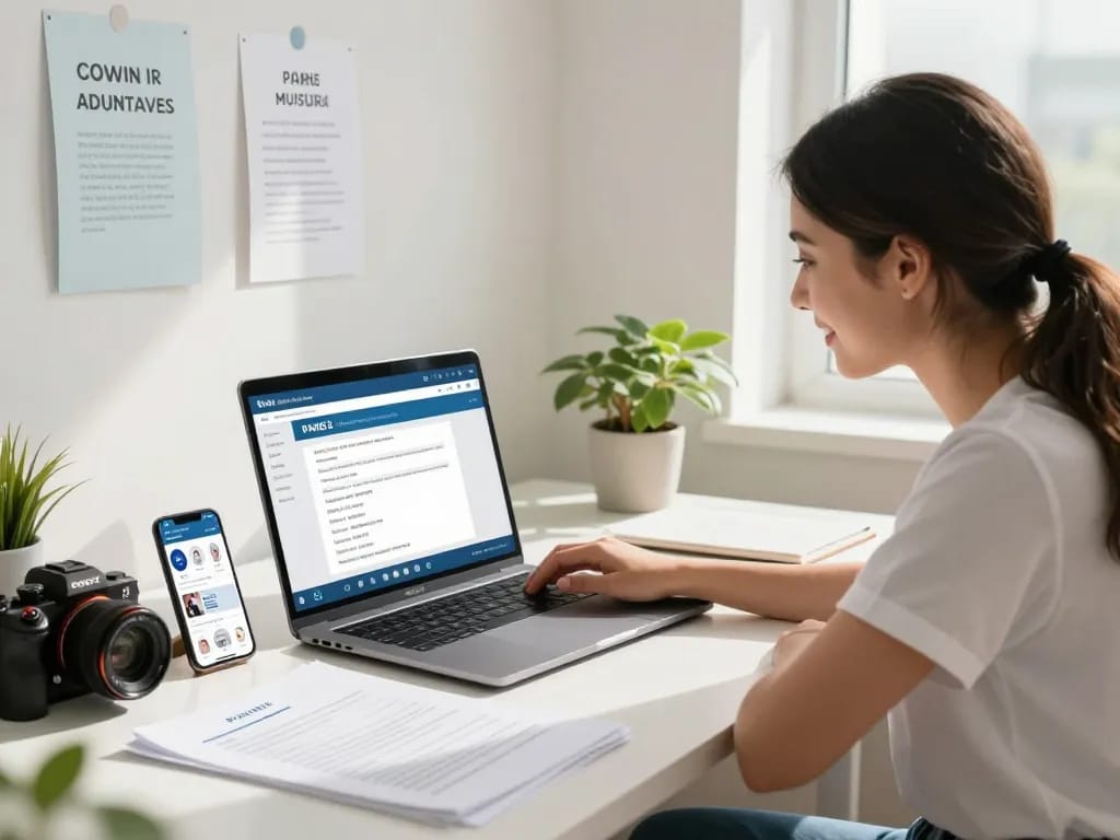 Female student applying for PNAS2 nursing admission with laptop and essential documents.