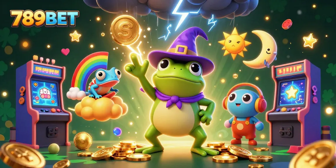 Experience the thrilling world of 789BET with this dynamic 3D casino illustration featuring a frog and chameleon.