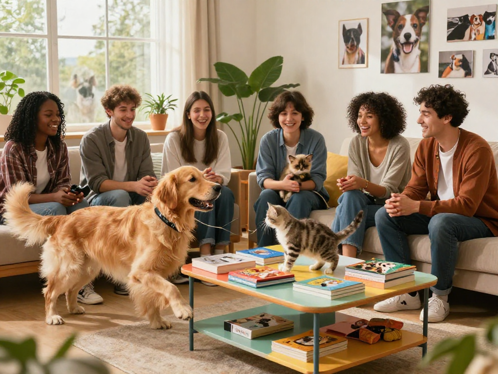 Engaging community discussion on rokok 88, showcasing pet lovers sharing experiences in a cozy environment.