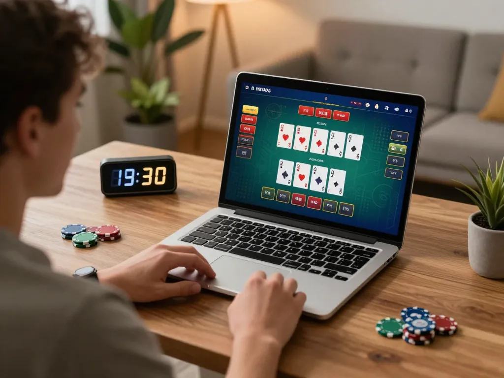 Player enjoying live blackjack game on laptop in cozy home setting, showcasing sc88e platform features.
