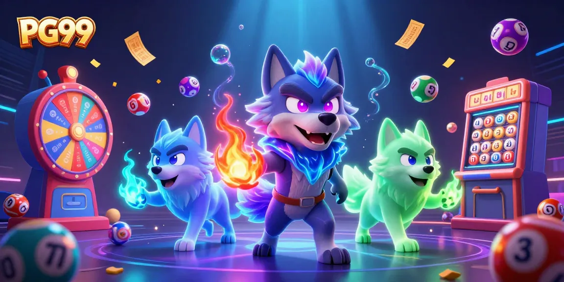 Experience thrilling gaming action with PG99's captivating 3D illustration and vibrant game elements.