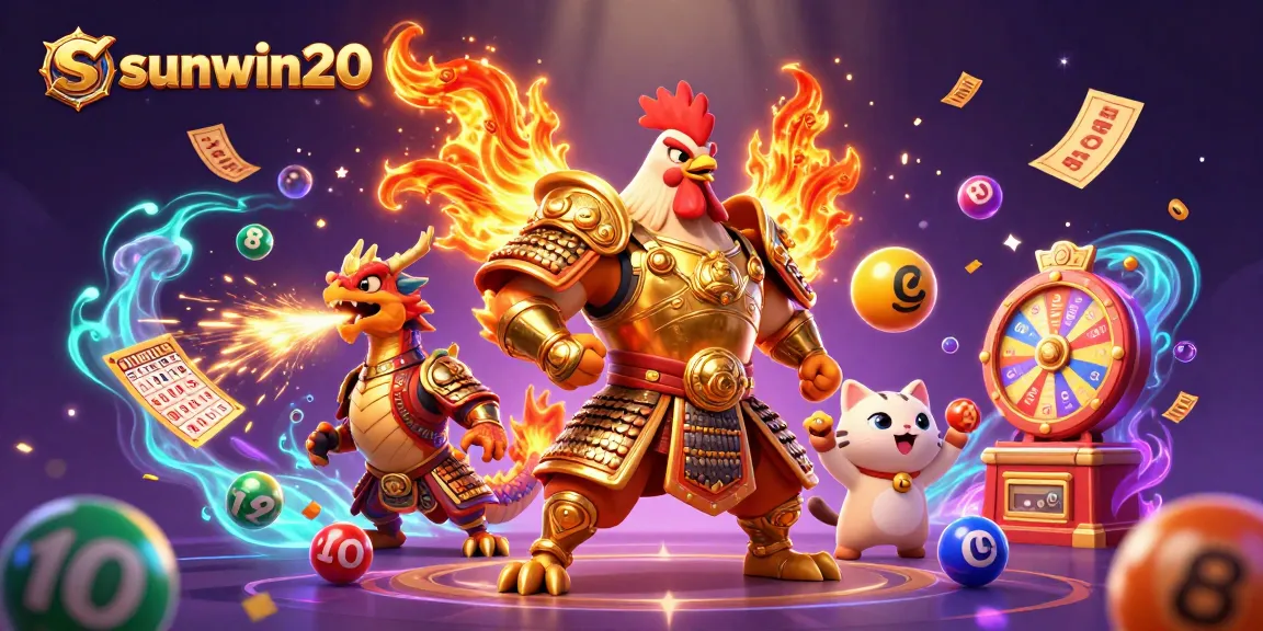 Win big at sunwin20 with a luck-filled scene featuring dynamic lottery and gaming elements.