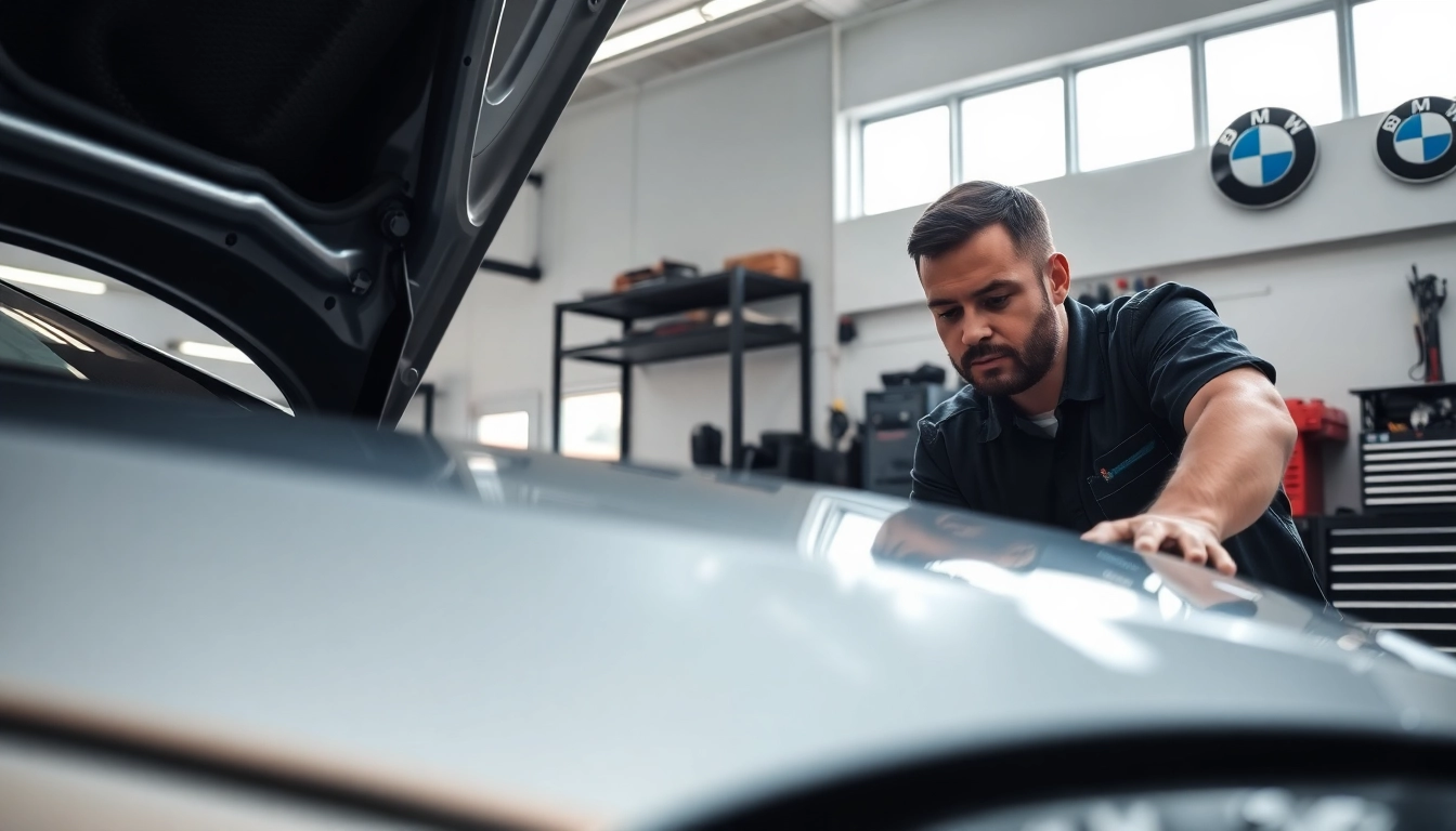 Der BMW Spezialist überprüft sorgfältig die Motorleistung eines BMW in einer modernen Werkstatt.