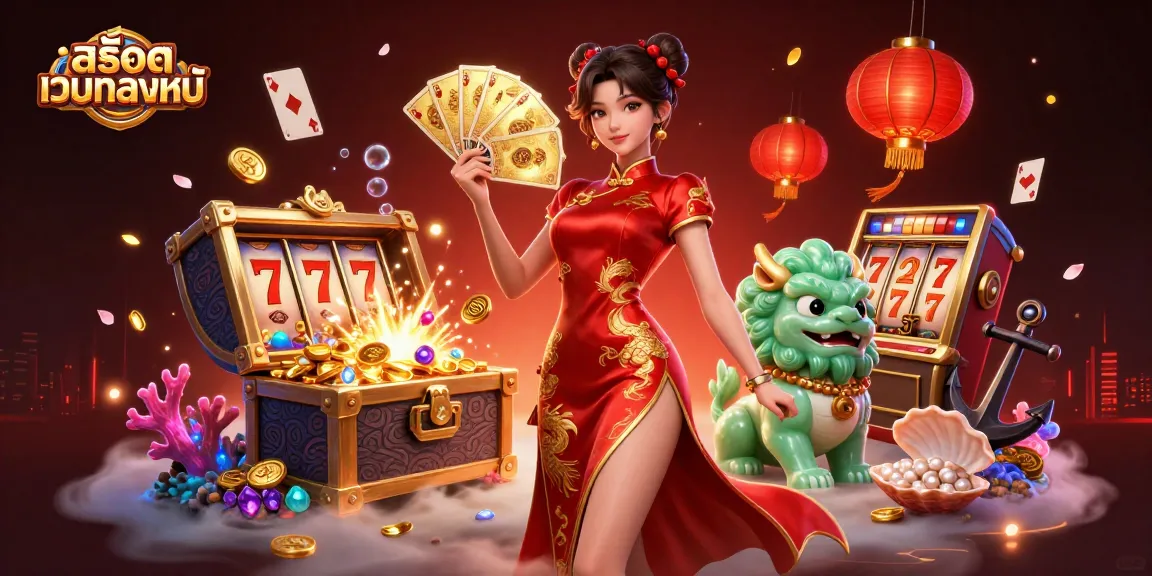 Engage with สล็อตเว็บตรงแท้ in this vibrant 3D scene showcasing a captivating woman and slot reels.