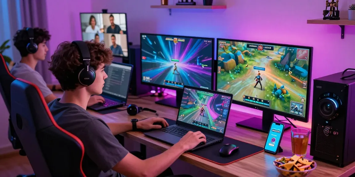 Engaged players at home exploring games on https://b52club.radio.fm/, showcasing a vibrant online gaming setup.