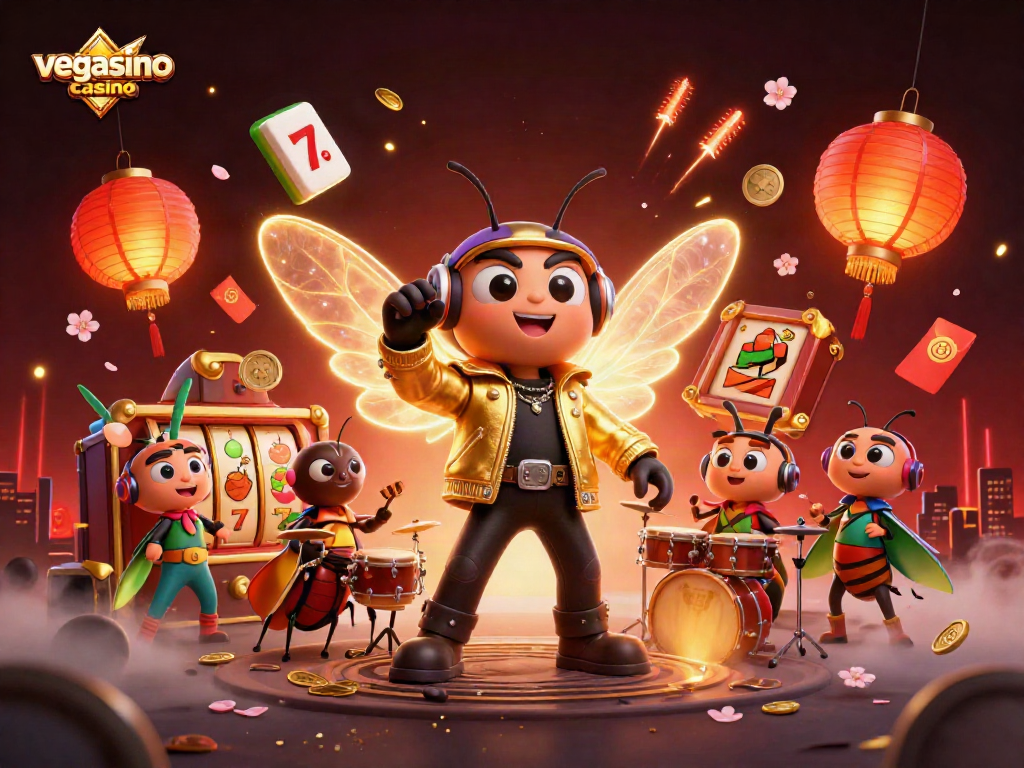 Engage with exciting games at vegasino casino while witnessing a vibrant 3D scene with animated characters.