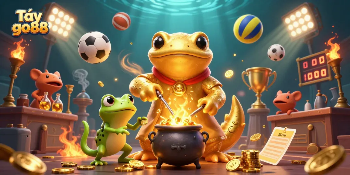 Experience Tải go88 with a magical gaming scene featuring a salamander and frog alchemist in a modern casino setting.