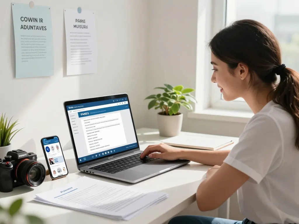 Female student applying for PNAS2 nursing admission with laptop and essential documents.
