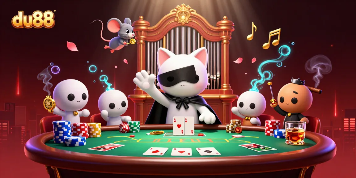 Engage with du88's vibrant casino world featuring a unique phantom cat and poker elements.