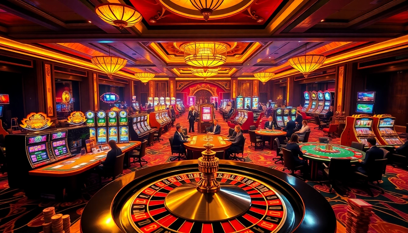 Exciting gaming action at U888 com casino with poker tables and vibrant slot machines.