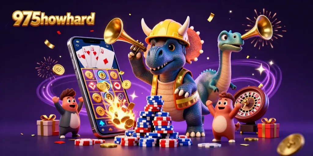 Experience gaming excitement at 975howard with unique characters building poker chip pyramids.