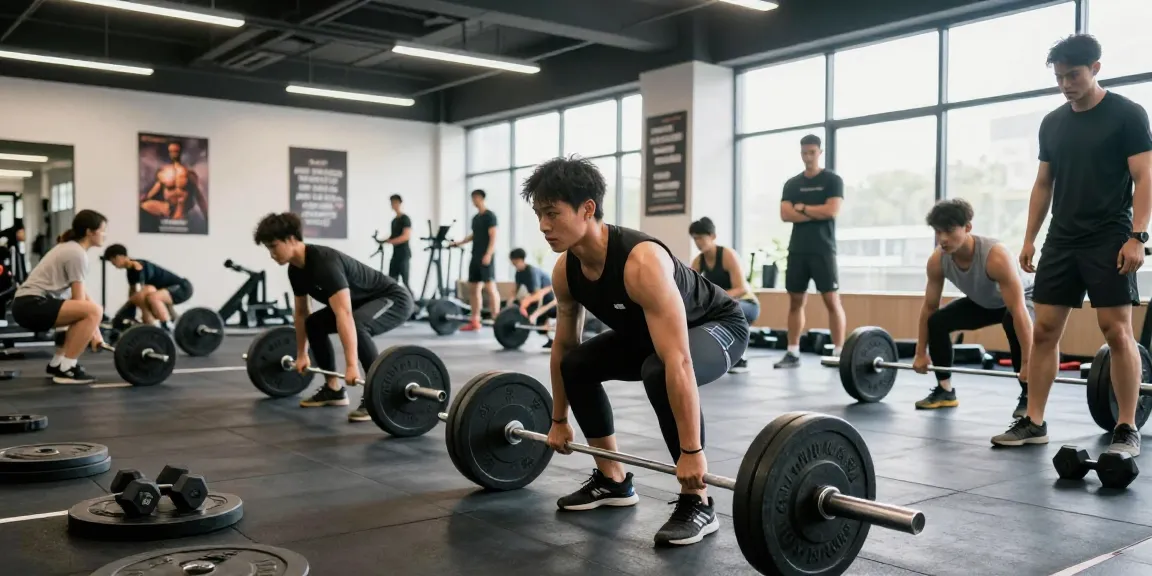 Fitness-Training bei Selliza Shop mit schwer hebenden Athleten im modernen Gym.