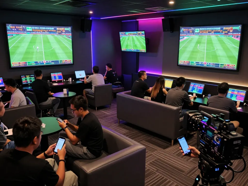 Engaging in kèo bóng đá trực tuyến while enjoying a lively sports betting lounge atmosphere.