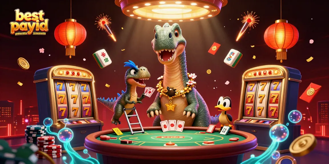 Engaging view of the best payid pokes online in australia featuring a whimsical brontosaurus and raptor at an exciting casino