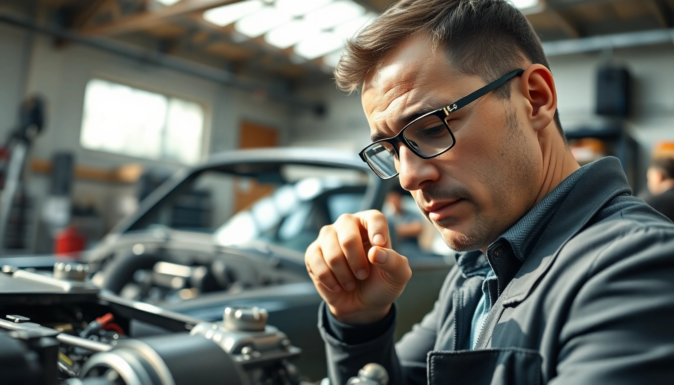 Auto Kufen detailliert überprüfen mit Werkzeugen in einer Werkstatt.
