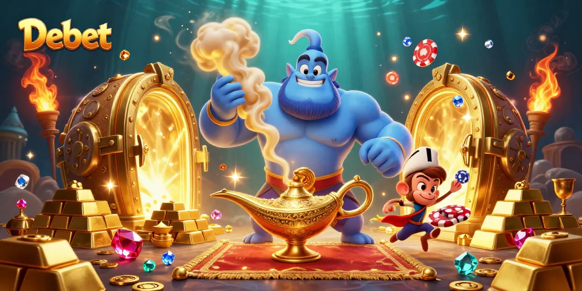 Engage with Debet's exciting gaming world featuring a vibrant genie and magical elements!
