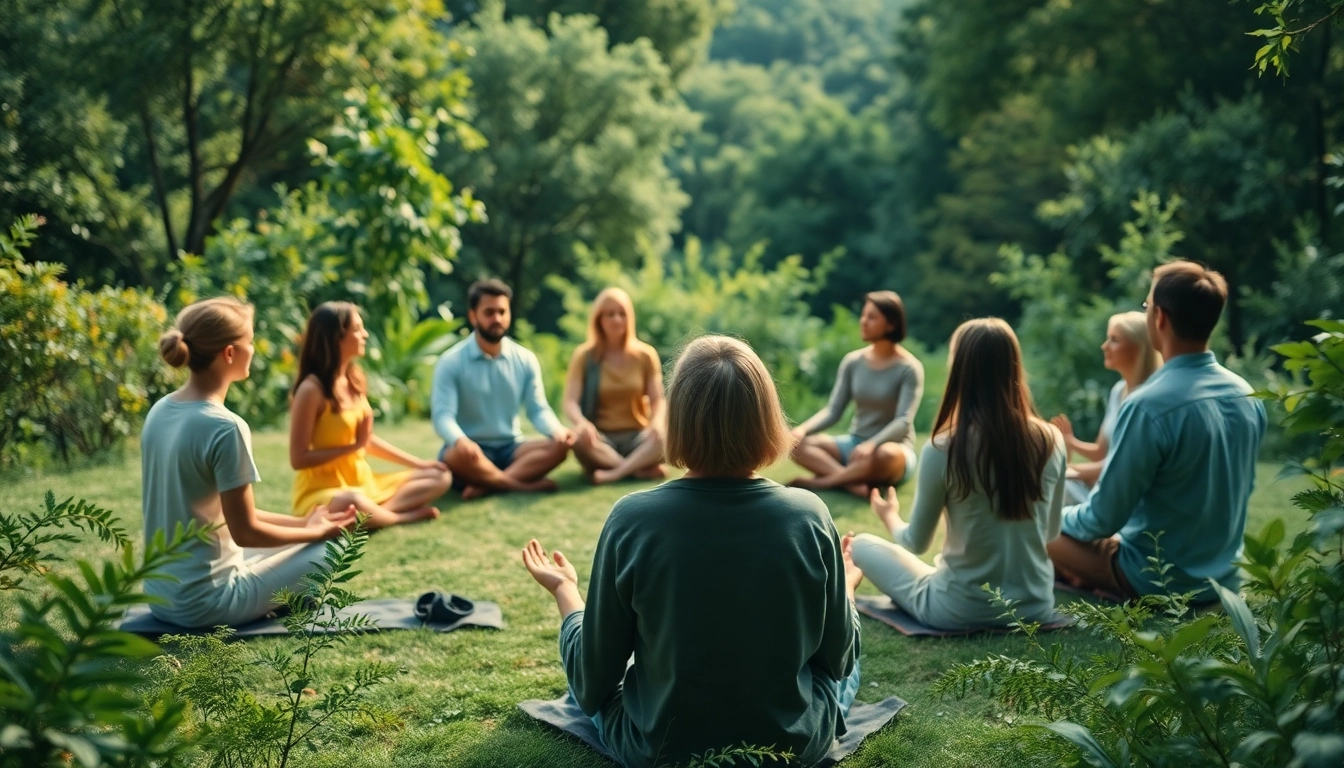 Spirituelle Seminare in einer harmonischen Meditationssitzung im Freien.