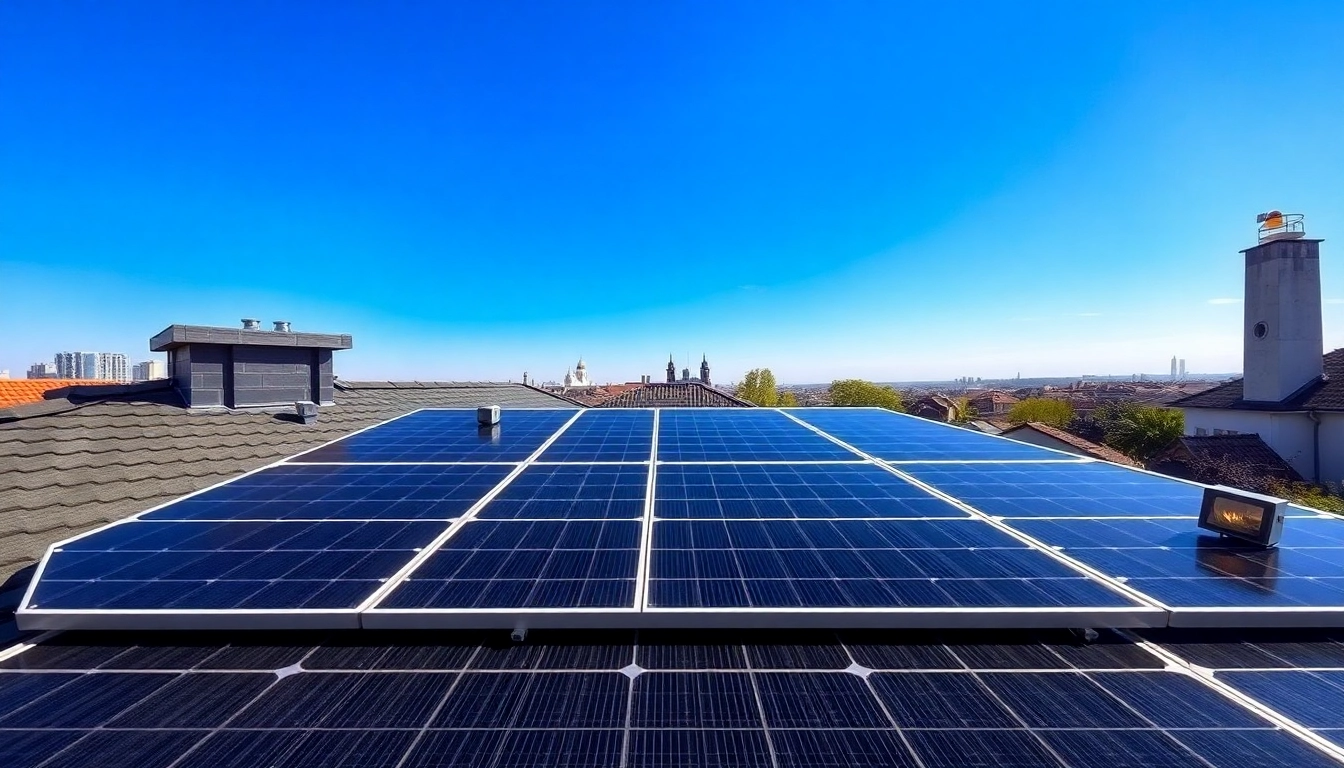 Effiziente Photovoltaik-Anlage Wien auf modernem Dach mit strahlendem Sonnenlicht.