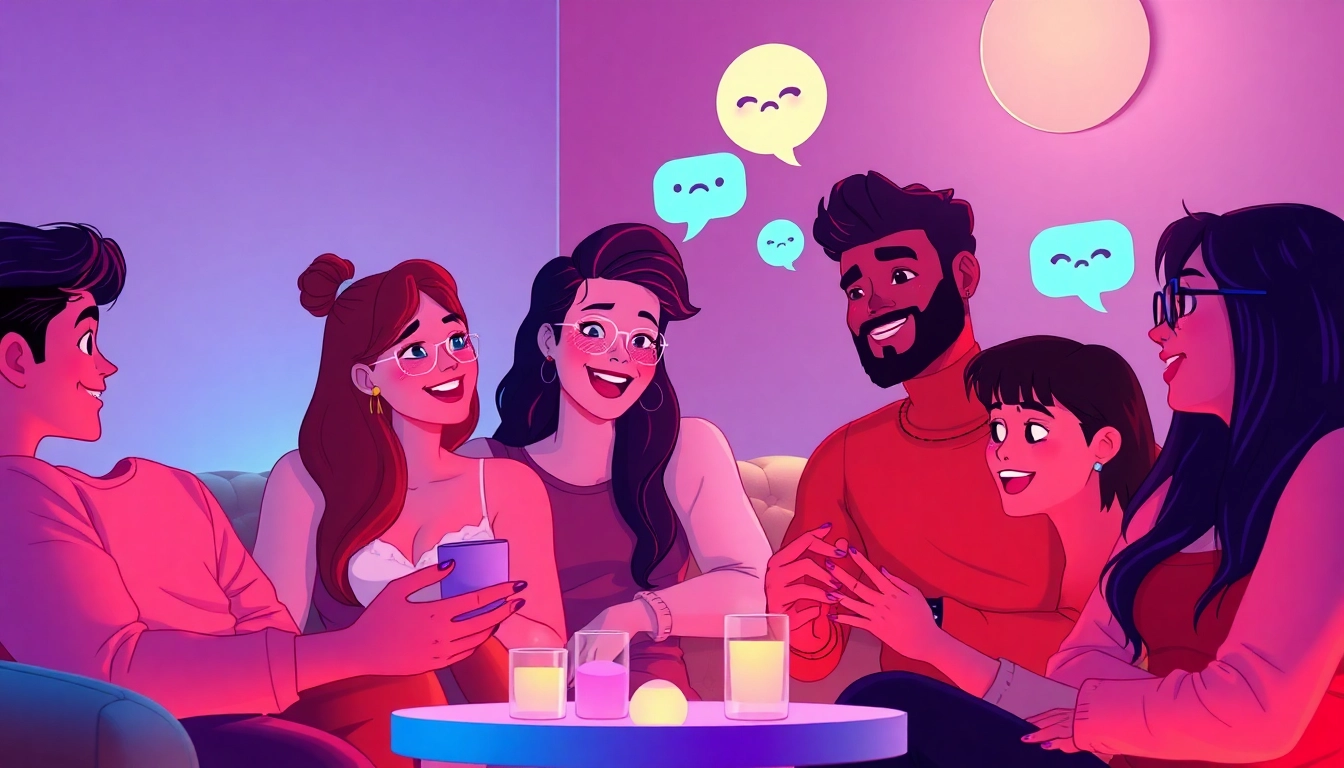 Dynamic nsfw chat scene showcasing diverse characters in playful conversation.