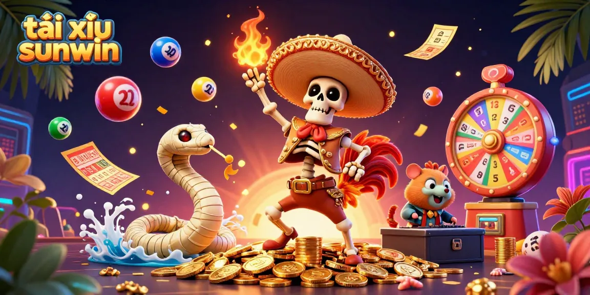 Engage in the thrilling world of tài xỉu sunwin with vibrant illustrations of games, coins, and excitement.